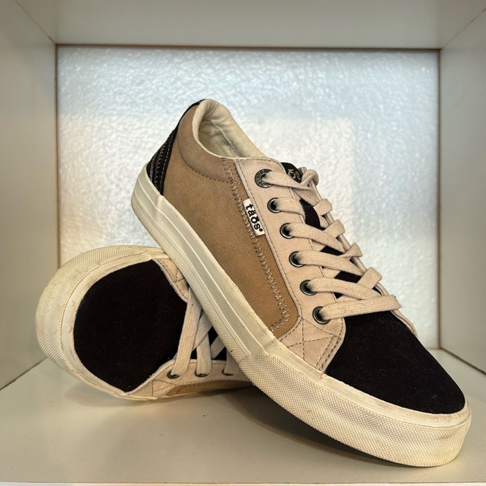 Taos Plim Soul Womens Black Tan Multi Canvas Lace Up Comfort Sneakers